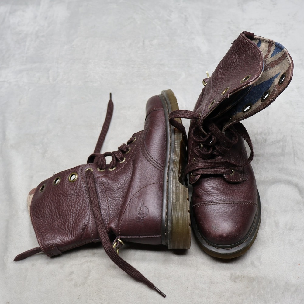 Dr. Martens Womens 8 Combat Boots Red Pebbled Leather Aimilita Lace Up Classic